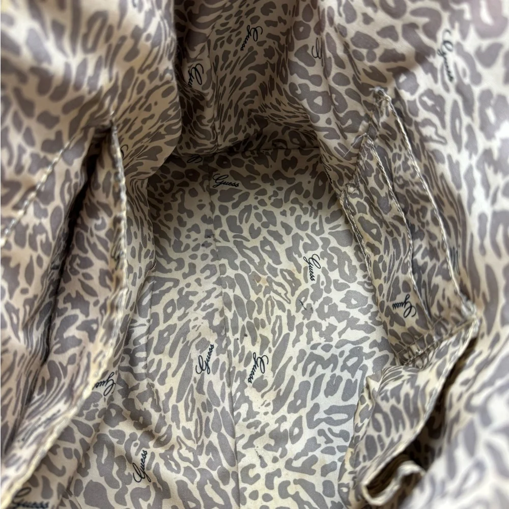Guess Purse Cream Black Gray Large Size PU Material